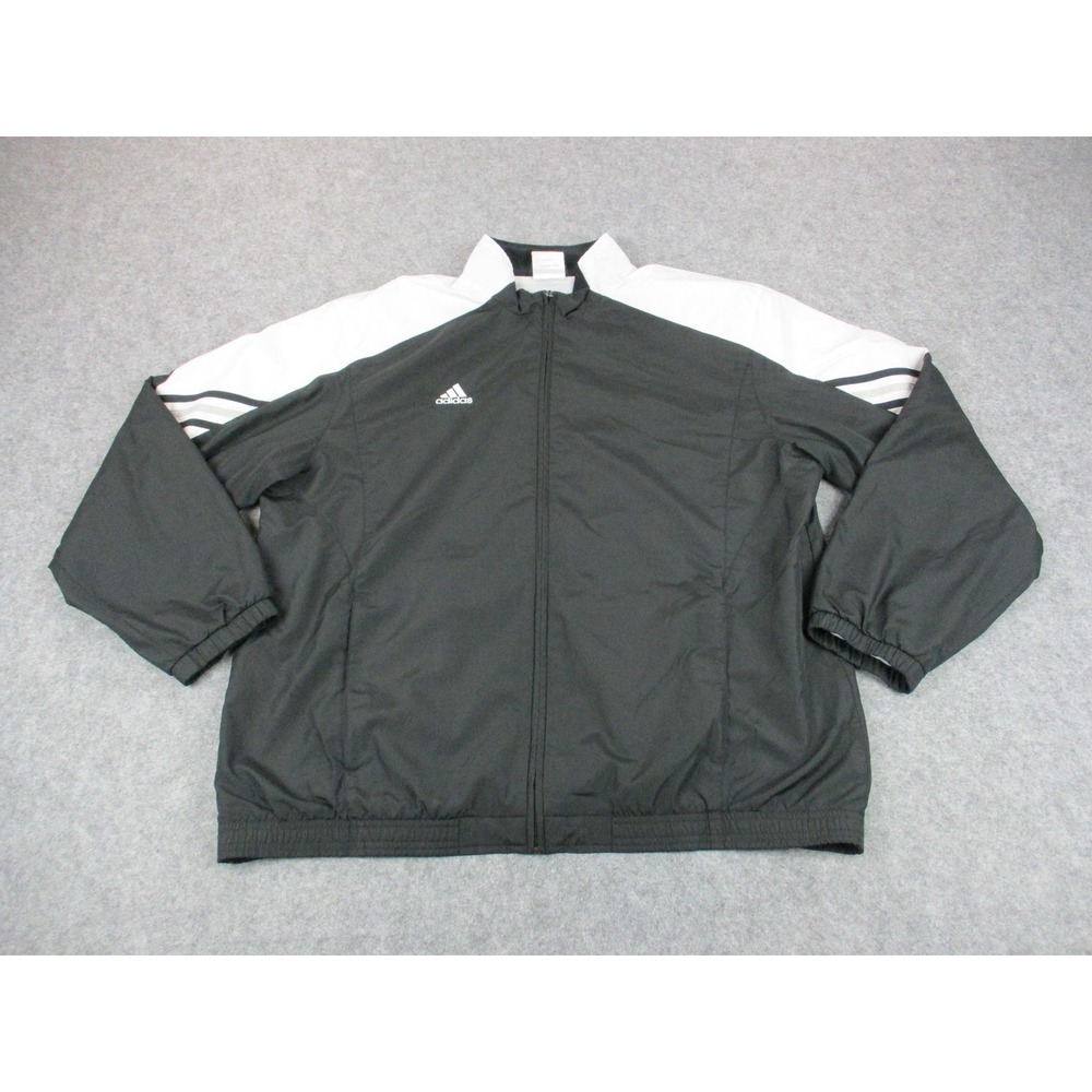VINTAGE Adidas Jacket Mens Large Black White Track Full Zip Mesh Lined Coat